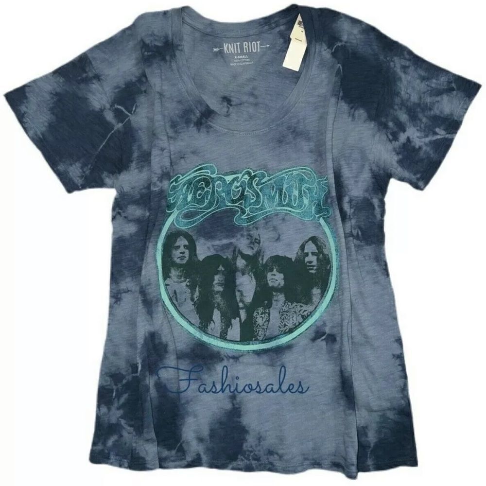 Knit Riot by Victoria’s Secret PINK Aerosmith Crew Neck Tee T-shirt Blue